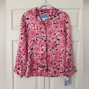 Vintage Nick & Nora Bed of Roses silk pajama set size medium Floral Pink pink